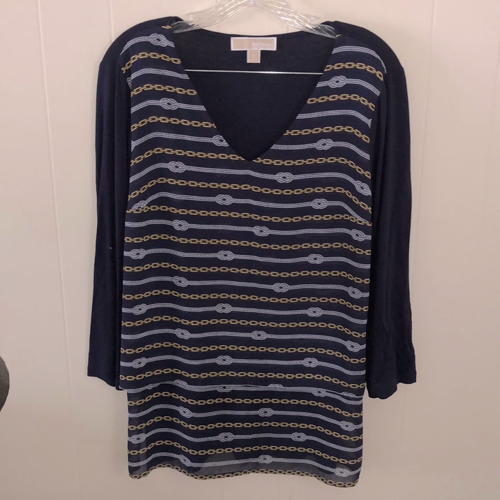 MICHAEL KORS Blouse. Medium. Blue with gold and grey